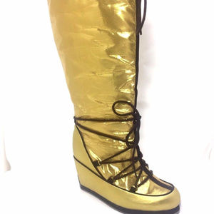 Gold Metallic Lace Up Knee High Boots